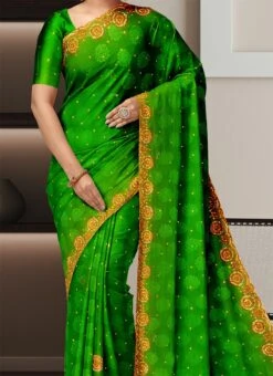 Green Art Silk Hand Work Saree Party Wear