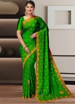 Green Art Silk Hand Work Saree Party Wear -Deals Chic Lehenga Store green art silk hand work saree sadsf7319 u