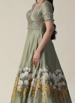 Green Art Silk Sequins Dresses And Gown Party Wear