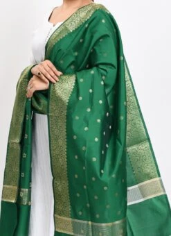 Green Banarasi Silk Weaving Work Dupatta Work Wear