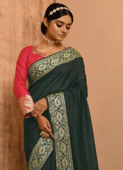 Green Banarasi Silk Zari Work Saree Festive Wear 7 Green Banarasi Silk Zari Work Saree Festive Wear -Deals Chic Lehenga Store green banarasi silk zari work saree savns660g b