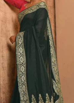 Green Banarasi Silk Zari Work Saree Festive Wear