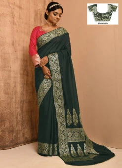 Green Banarasi Silk Zari Work Saree Festive Wear 6 Green Banarasi Silk Zari Work Saree Festive Wear -Deals Chic Lehenga Store green banarasi silk zari work saree savns660g u