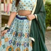 Green Chinon Printed Umbrella Lehenga Festive Wear