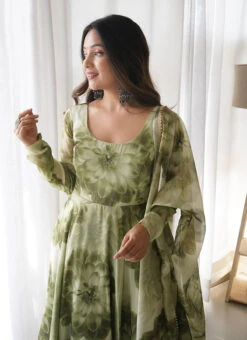 Green Digital Print Organza Anarkali Suit After Six Wear -Deals Chic Lehenga Store green digital print organza anarkali suit slska4721sing239 b