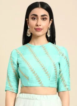 Green Embroidered Chiffon Blouse Festive Wear -Deals Chic Lehenga Store green embroidered chiffon blouse BLBS02303762 u