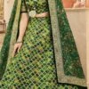 Green Embroidery Sequins Printed Work Velvet Umbrella Lehenga Wedding Wear