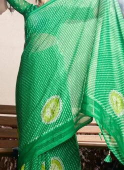 Green Faux Chiffon Printed Saree After Six Wear