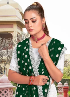 Green Faux Georgette Embroidered Half And Half Saree Party Wear -Deals Chic Lehenga Store green faux georgette embroidered half and half saree sasunk2094 b