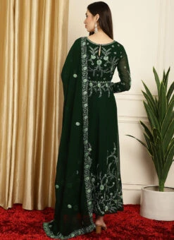 Green Faux Georgette Embroiered Anarkali Suit Party Wear -Deals Chic Lehenga Store green faux georgette embroiered anarkali suit slssls4066 b