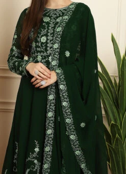 Green Faux Georgette Embroiered Anarkali Suit Party Wear