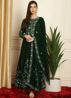 Green Faux Georgette Embroiered Anarkali Suit Party Wear -Deals Chic Lehenga Store green faux georgette embroiered anarkali suit slssls4066 u