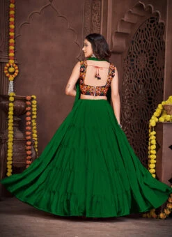 Green Faux Georgette Mirror Chaniya Choli Festive Wear -Deals Chic Lehenga Store green faux georgette mirror chaniya choli ghsacw7528 b