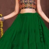 Green Faux Georgette Mirror Chaniya Choli Festive Wear