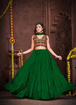 Green Faux Georgette Mirror Chaniya Choli Festive Wear -Deals Chic Lehenga Store green faux georgette mirror chaniya choli ghsacw7528 u
