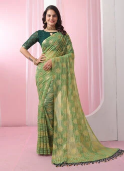 Green Faux Georgette Sequins Saree Festive Wear -Deals Chic Lehenga Store green faux georgette sequins saree sasacw9174 u