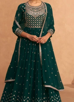 Green Georgette Embroidered Anarkali Suit Festive Wear