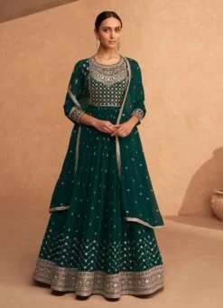 Green Georgette Embroidered Anarkali Suit Festive Wear -Deals Chic Lehenga Store green georgette embroidered anarkali suit slska43159488 u