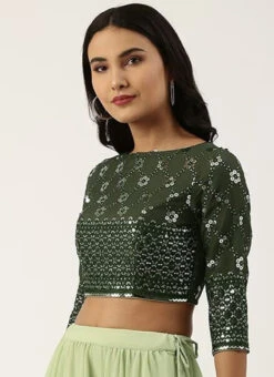 Green Georgette Embroidered Blouse Wedding Wear -Deals Chic Lehenga Store green georgette embroidered blouse BLBS02305279 u