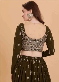 Green Georgette Embroidered Blouse Festive Wear