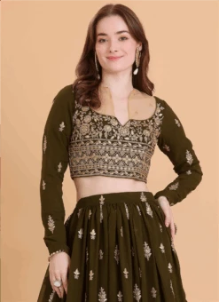 Green Georgette Embroidered Blouse Festive Wear -Deals Chic Lehenga Store green georgette embroidered blouse BLBS02309133 u