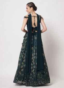 Green Georgette Printed Umbrella Lehenga Choli Party Wear -Deals Chic Lehenga Store green georgette printed umbrella lehenga choli ghsom127085 b