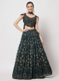 Green Georgette Printed Umbrella Lehenga Choli Party Wear -Deals Chic Lehenga Store green georgette printed umbrella lehenga choli ghsom127085 u