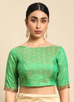 Green Jacquard Boat Neck Blouse Festive Wear -Deals Chic Lehenga Store green jacquard boat neck blouse BLBS02306314 u