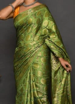 Green Kanjeevaram Silk Weaving Work Saree Festive Wear