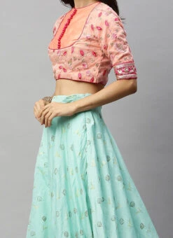 Green N Peach Embroidered Lehenga Set Wedding Wear