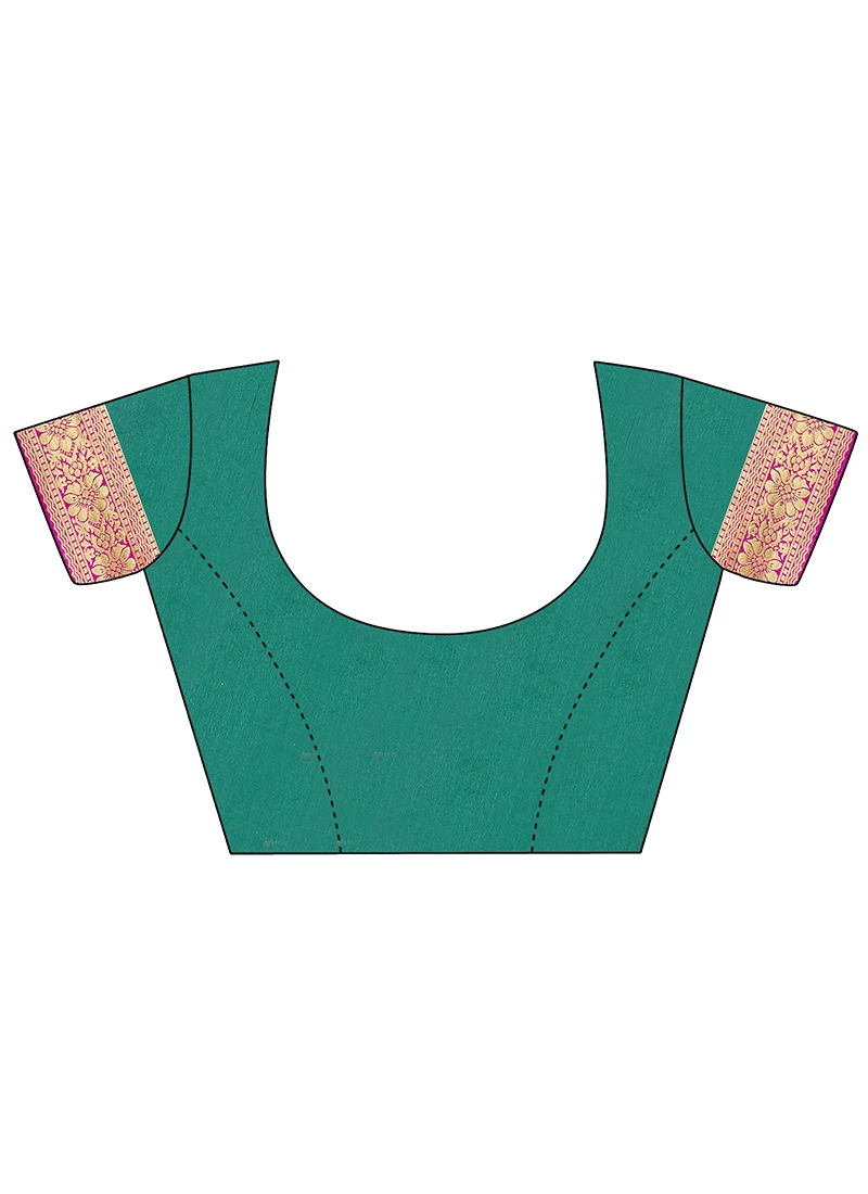 Green N Pink Banarasi Silk Zari Work Saree Festive Wear 4 Green N Pink Banarasi Silk Zari Work Saree Festive Wear - Image 4