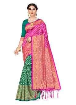 Green N Pink Banarasi Silk Zari Work Saree Festive Wear 6 Green N Pink Banarasi Silk Zari Work Saree Festive Wear -Deals Chic Lehenga Store green n pink banarasi silk zari work saree sasstsktknsk8078g u