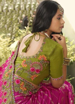 Green N Pink Silk Zari Embroidery Work Half N Half Saree Party Wear -Deals Chic Lehenga Store green n pink silk zari embroidery work half n half saree samkns102214053 b