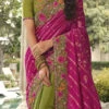 Green N Pink Silk Zari Embroidery Work Half N Half Saree Party Wear