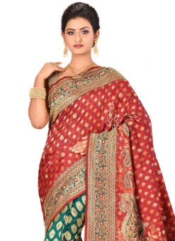 Green N Red Art Silk Kancheepuram Half N Half Sare Festive Wear -Deals Chic Lehenga Store green n red art silk kancheepuram half n half saree sadsf3406 b