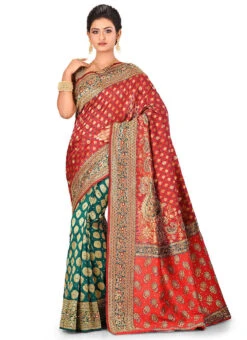 Green N Red Art Silk Kancheepuram Half N Half Sare Festive Wear -Deals Chic Lehenga Store green n red art silk kancheepuram half n half saree sadsf3406 u