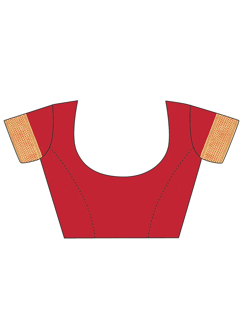 Green N Red Banarasi Silk Zari Work Saree Festive Wear 4 Green N Red Banarasi Silk Zari Work Saree Festive Wear - Image 4