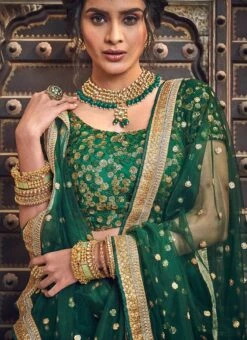 Green Net A Line Lehenga Wedding Wear