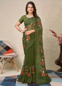 Green Net Embroidered Saree After Six Wear -Deals Chic Lehenga Store green net embroidered saree sasacw8970 u