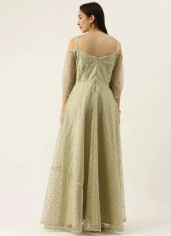 Green Net Embroidered Strap Neck Gown Party Wear -Deals Chic Lehenga Store green net embroidered strap neck gown IWBS02007402 b