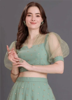 Green Net Sequins Embroidered Blouse Festive Wear -Deals Chic Lehenga Store green net sequins embroidered blouse BLBS02309124 b