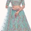 Green Net Thread N Sequins Work Umbrella Lehenga Wedding Wear