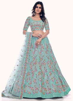 Green Net Thread N Sequins Work Umbrella Lehenga Wedding Wear -Deals Chic Lehenga Store green net thread n sequins work umbrella lehenga ghska442636009 u