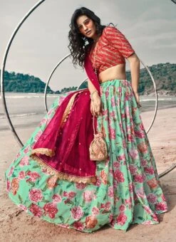 Green Organza Digital Print Umbrella Lehenga Party Wear -Deals Chic Lehenga Store green organza digital print umbrella lehenga ghsak41595302 u