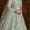 Pista Green Organza Embroidered Umbrella Lehenga Wedding Wear