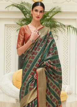 Green Patola Silk Zari Work Saree Festive Wear -Deals Chic Lehenga Store green patola silk zari work saree samkns939268005 b