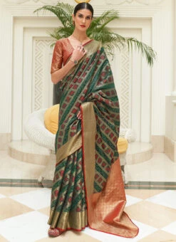 Green Patola Silk Zari Work Saree Festive Wear -Deals Chic Lehenga Store green patola silk zari work saree samkns939268005 u