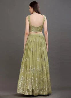 Green Pure Georgette Sequins Embroidered Work A Line Lehenga Choli Wedding Wear -Deals Chic Lehenga Store green pure georgette sequins embroidered work a line lehenga choli ghsgcba07 b
