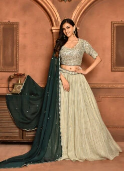 Green Pure Silk Hand Work A Line Lehenga Party Wear -Deals Chic Lehenga Store green pure silk hand work a line lehenga ghksg4302 u