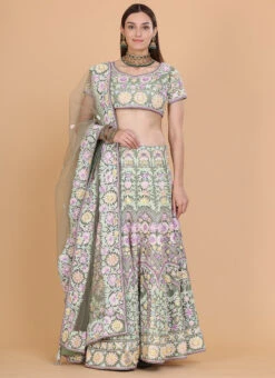 Green Raw Silk Embroidery Umbrella Lehenga Choli With Dupatta Wedding Wear -Deals Chic Lehenga Store green raw silk embroidery umbrella lehenga choli with dupatta ghmcbl223 u